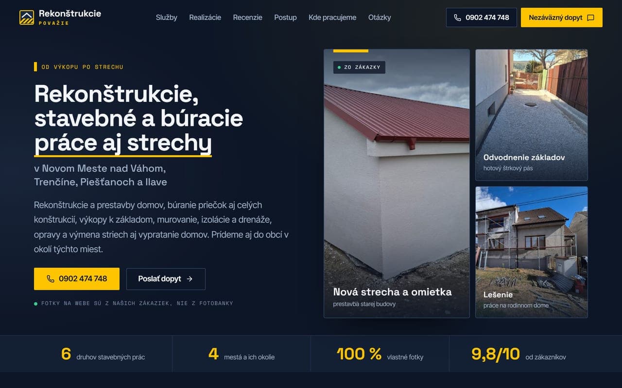 Náhľad webu Rekonštrukcie Považie na počítači