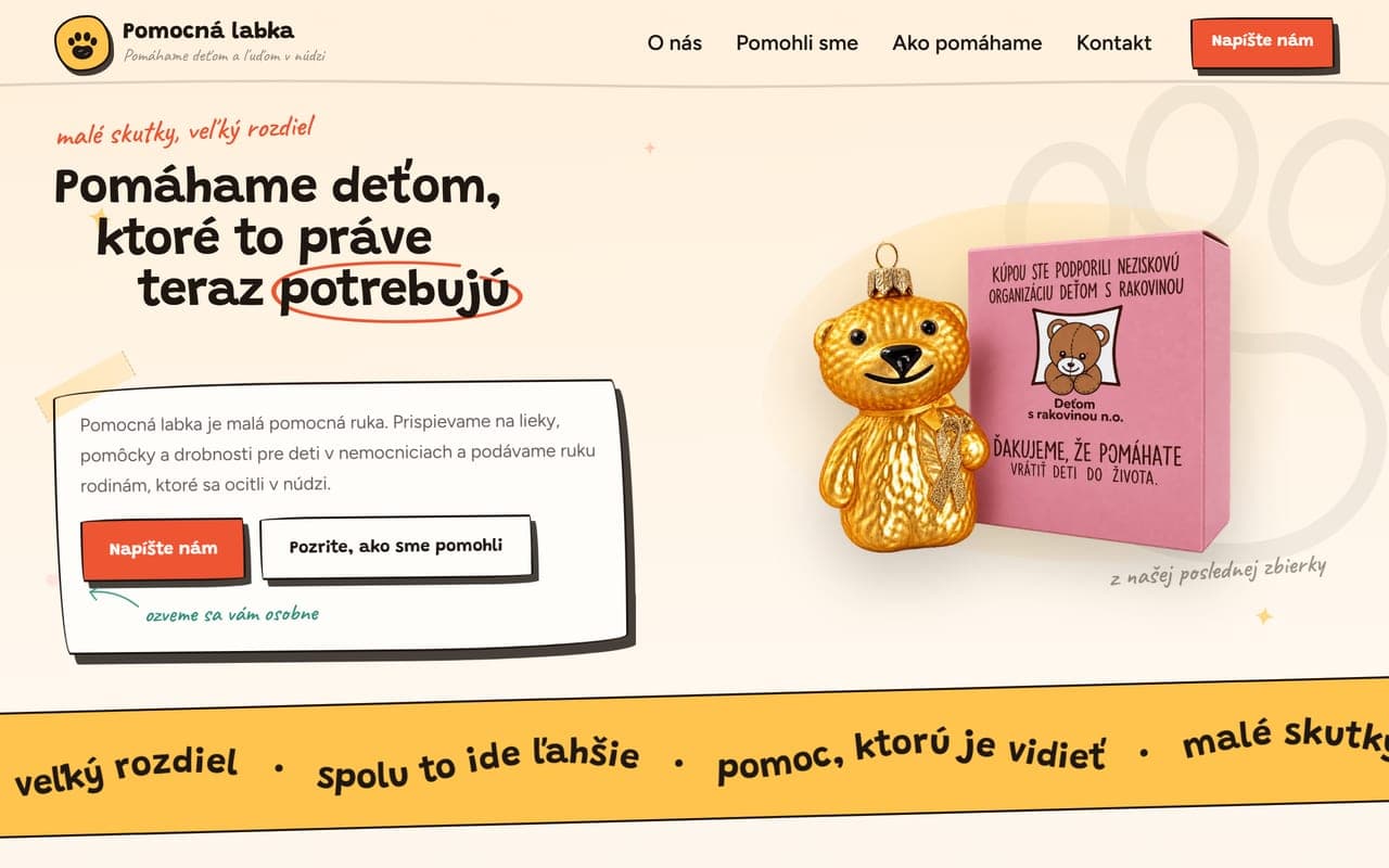 Náhľad webu Pomocná labka na počítači