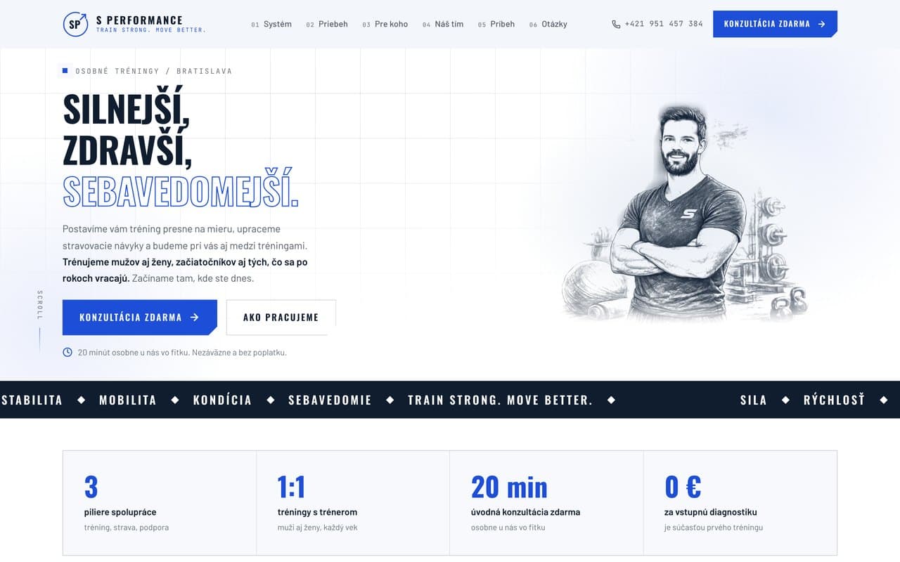 Náhľad webu S Performance na počítači