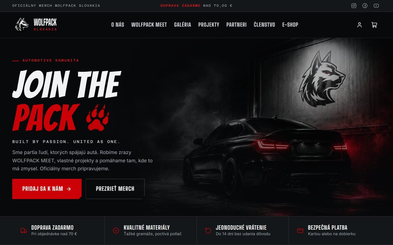 Náhľad webu WOLFPACK SLOVAKIA na počítači